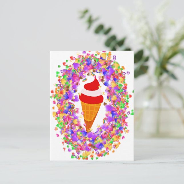 Carte Postale Rainbow Confetti Swirl Ice Cream (Debout devant)