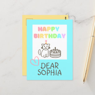 Carte postale Rainbow Happy Birthday Cat