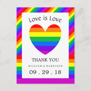 Carte Postale Rainbow Heart Love is Love Mariage Merci