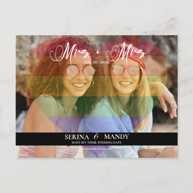 Carte Postale Rainbow Heart Photo Gay pride Enregistrer la date (Devant)