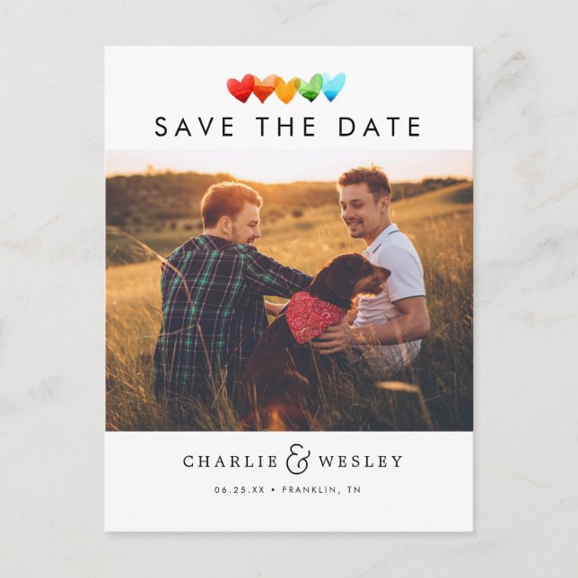 Carte Postale Rainbow Hearts sauvez la date avec la photo (Devant)