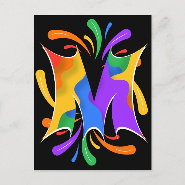 Carte Postale Rainbow Letter M Monogram Abstract (Devant)