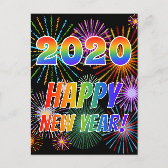 Carte Postale Rainbow Letters "2020" + "HEUREUX NOUVEL AN !" (Devant)