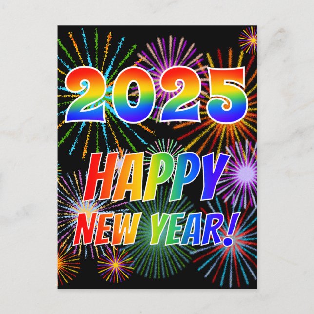 Carte Postale Rainbow Letters "2025" + "HEUREUX NOUVEL AN !" (Devant)