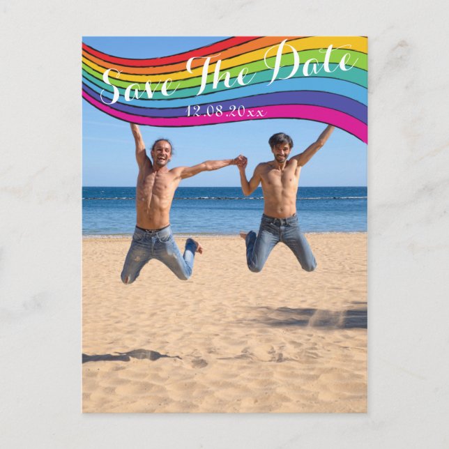 Carte Postale Rainbow Même Genre Photo Mariage Enregistrer la da (Devant)