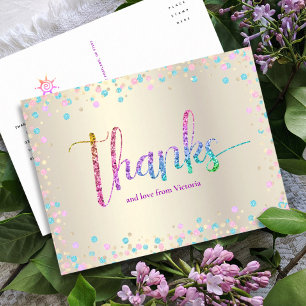 Carte Postale Rainbow Parties scintillant Gold Sweet 16 Merci d'