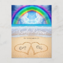 Carte postale Rainbow Sky Beach Wedding RSVP