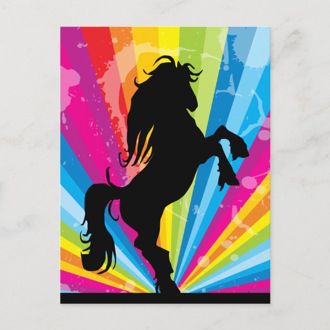 Carte postale Rainbow Techno Silhouette Horse (Devant)