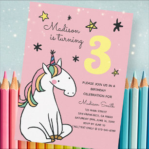 Carte Postale Rainbow Unicorn Stars Anniversaire Invitation
