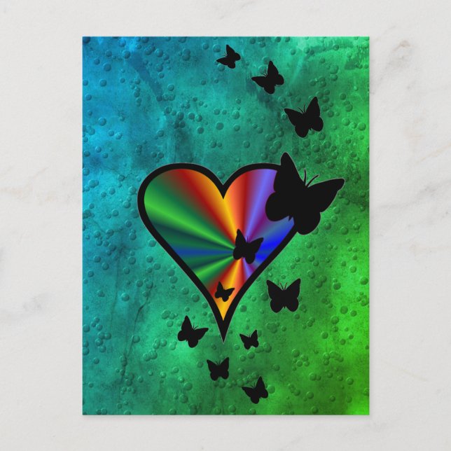Carte Postale Rainbowheart et papillon (Devant)