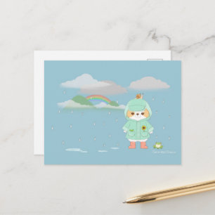 Carte Postale Rainey Day Mochi avec Raincoat Turquoise Froggy bu