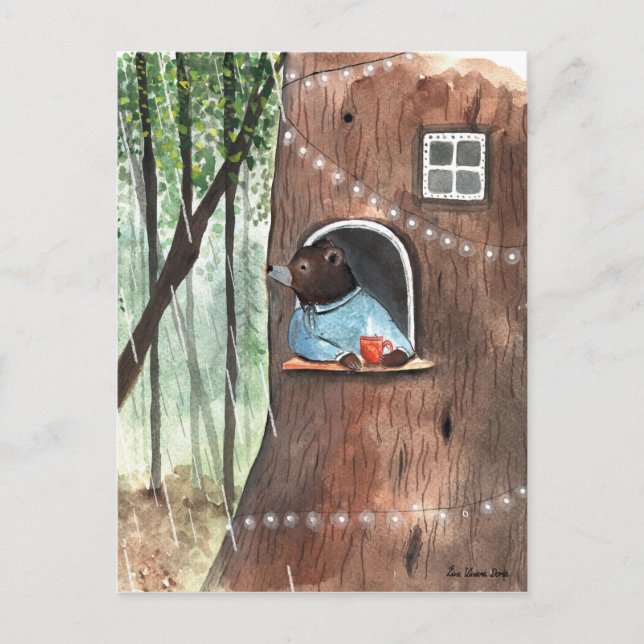 Carte Postale Rainy Day Bear Daydream Tea Time illustration (Devant)