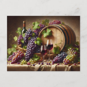 Carte Postale Raisins et vin vie morte