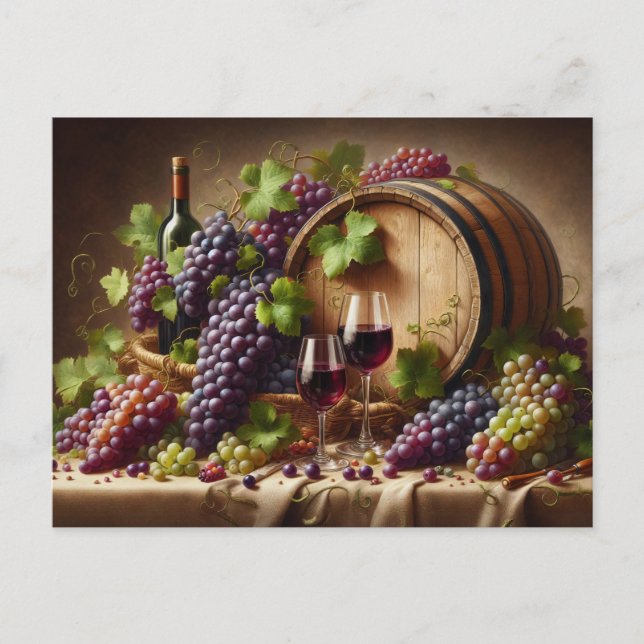 Carte Postale Raisins et vin vie morte (Devant)