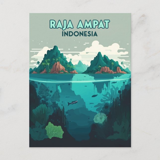 Carte Postale Raja Ampat Indonésie Plongée sous-marine Rétro (Devant)