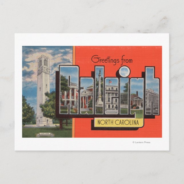 Carte Postale Raleigh, Caroline du Nord - Scènes de grandes lett (Devant)
