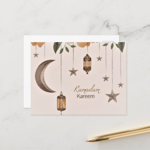 Carte Postale Ramadan Kareem lune et étoiles