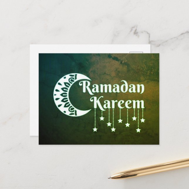Carte Postale Ramadan Kareen Moon et les étoiles (Devant/Arrière en situation)