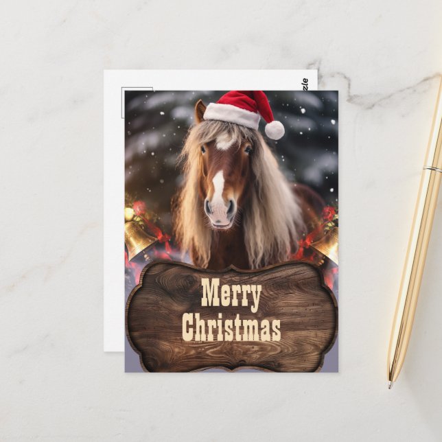 Carte Postale Ranch Cheval de Noël (Devant/Arrière en situation)