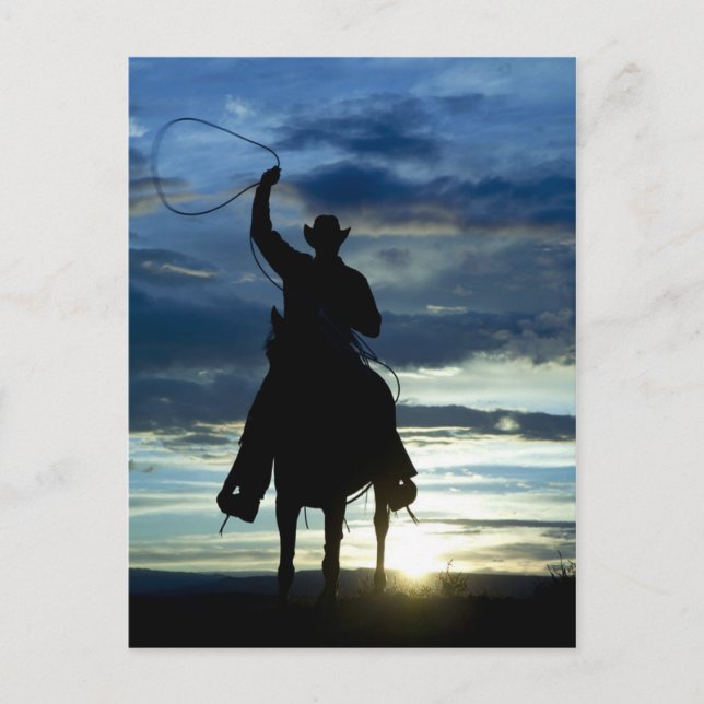 Carte Postale Ranch coucher de soleil cheval équitation Cow-boy  (Devant)