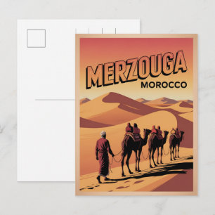 Carte Postale Randonnée à dos de chameau rétro Merzouga sahara m