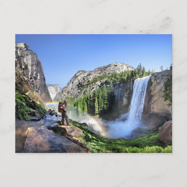 Carte Postale Randonneur d'automne et arc-en-ciel - Yosemite (Devant)