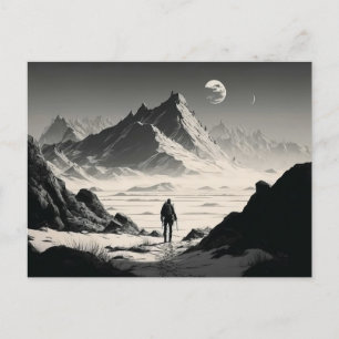 Carte Postale Randonneurs solitaires noirs et blancs dans les mo