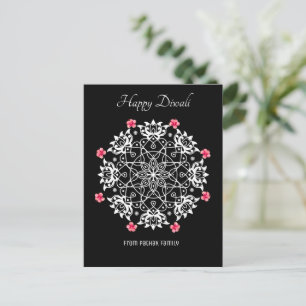 Carte Postale Rangoli blanc avec hibiscus 
