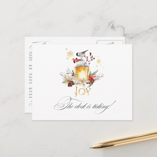 Carte Postale Rappel de l'événement de Noël Snowy Pine & Spruce  (Devant/Arrière en situation)