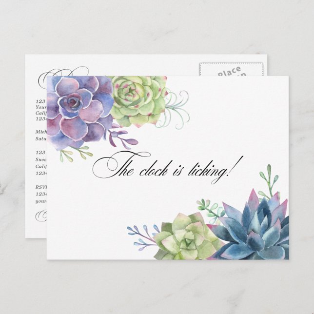 Carte Postale Rappel de Mariage de Succulentes Code QR Rsvp Pos (Devant / Derrière)