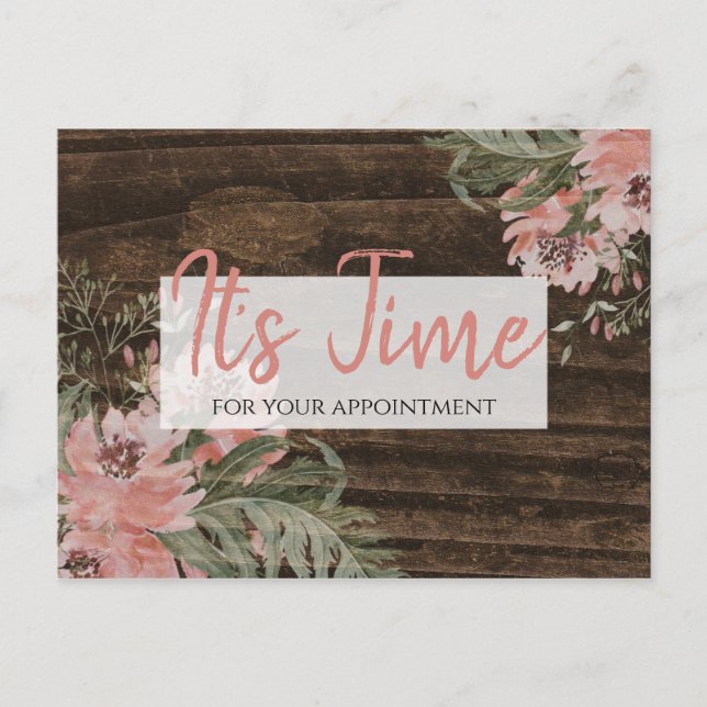 Carte Postale Rappel de rendez-vous Rustic Dark Wood Floral (Devant)