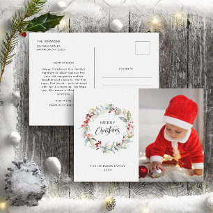 Carte Postale Rapport annuel de la couronne de Noël de baies rou