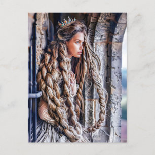 Carte Postale Rapunzel avec ses cheveux longs dans la tour