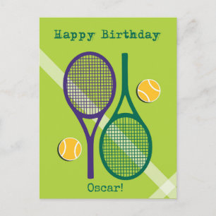 Carte Postale Raquette de tennis vert et violet frais Anniversai