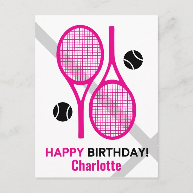 Carte Postale Raquettes de tennis rose vif Tennis Anniversaire C (Devant)