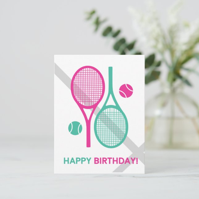 Carte Postale Raquettes de tennis vivid rose et menthe Tennis An (Debout devant)