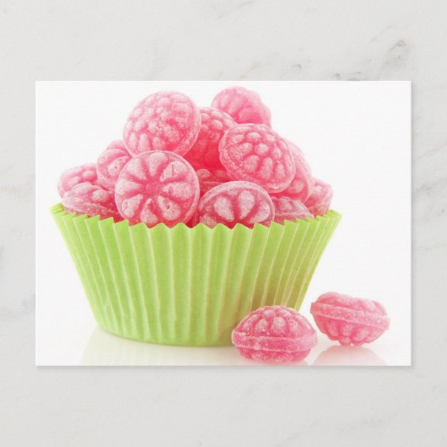 Carte Postale Raspberry clay candy sweets en green cup cake (Devant)