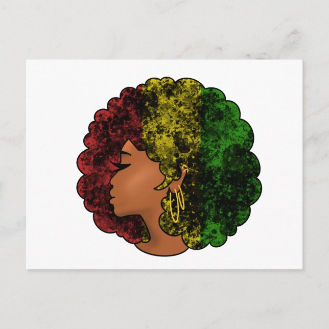 Carte Postale Rasta femme noire afro rouge jaune vert (Devant)