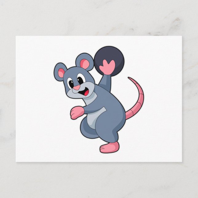 Carte Postale Rat à Bowling avec Bowling boule (Devant)