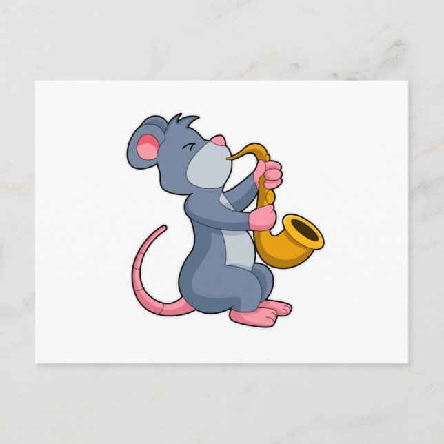 Carte Postale Rat à Musique avec Saxophone (Devant)