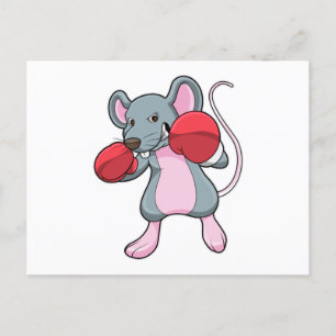 Carte Postale Rat au boxe avec gants de boxe