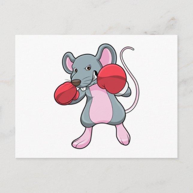 Carte Postale Rat au combat de boxe avec gants de boxe (Devant)