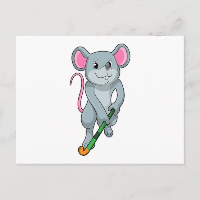 Carte Postale Rat au hockey avec chauve-souris de hockey (Devant)