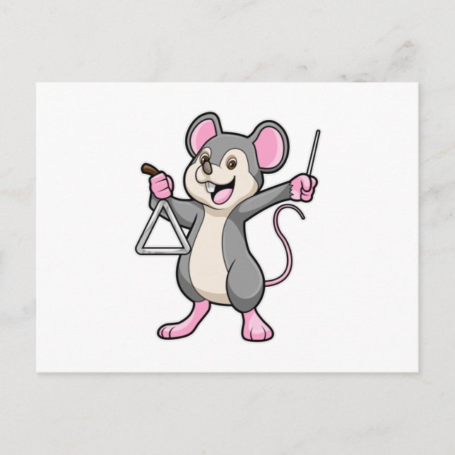 Carte Postale Rat au Musique avec Triangel (Devant)
