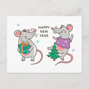 Carte Postale Rat de Nouvel An Drôle