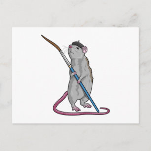 Carte Postale Rat en peintre avec pinceau