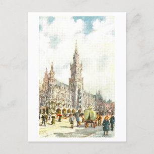 Carte Postale Rathaus vintage à Munich/Munchen, Allemagne