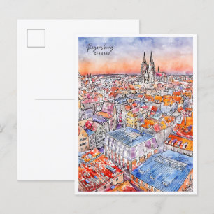 Carte Postale Ratisbonne Allemagne vintage voyage aquarelle