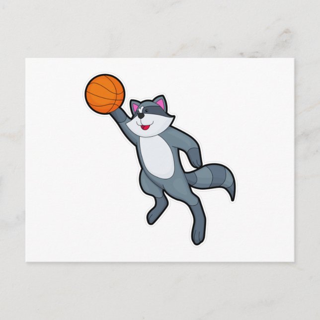 Carte Postale Raton laveur en joueur de basketball avec ballon d (Devant)