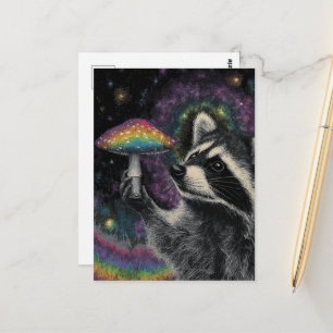 Carte Postale Raton laveur et champignon arc-en-ciel